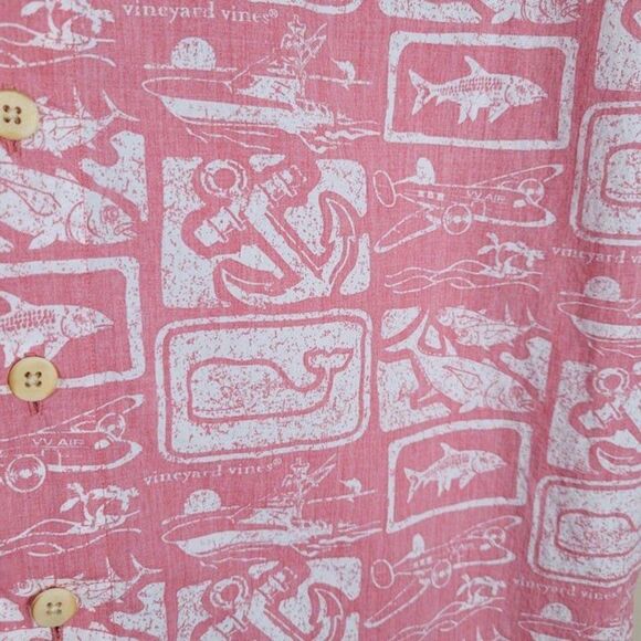 Vineyard Vines Size S Oversized Hawaiian Short Sleeve Button Up Shirt Red Pink - Picture 9 of 11